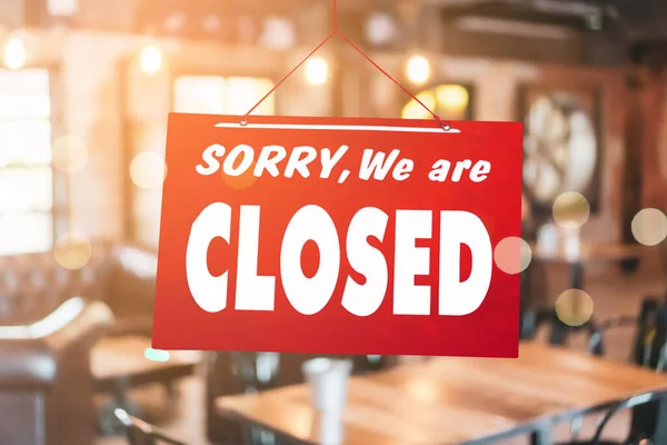 Sign Board Sorry Closed Hang Door Business Shop Background — Stock Photo, Image