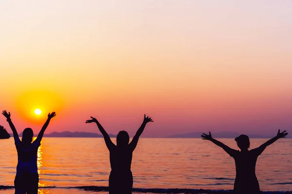 Silhouette Woman Rise Hands Sky Freedom Concept Sunset Sky Summer — Stock Photo, Image