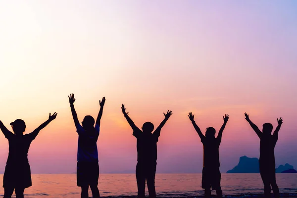 Silhouette Woman Rise Hands Sky Freedom Concept Sunset Sky Summer — Stock Photo, Image