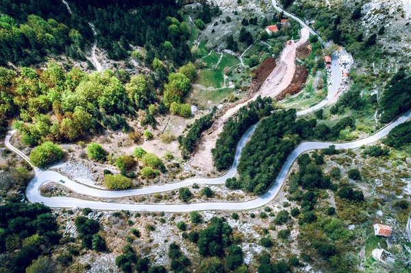 Aerial view of mountain road in Montenegro — Stock Photo, Image