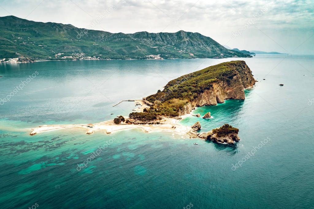 Aerial virw of Sveti Stefan Island