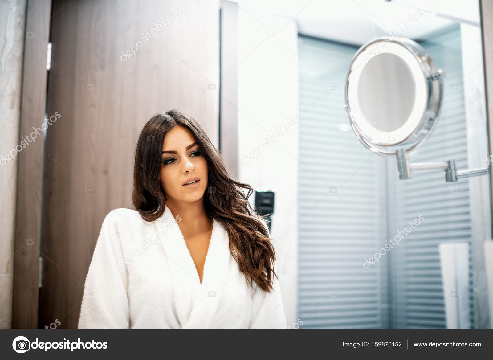 Bathroom Mirror Brunette Girl Stock Photo Ozimicians