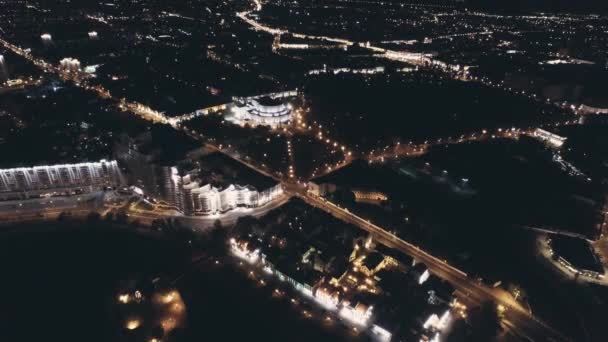 Nachtverlichting minsk centrum dak boven panorama 4k — Stockvideo