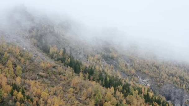 Słoneczny jesienny widok z lotu ptaka krajobraz górzysty. — Wideo stockowe