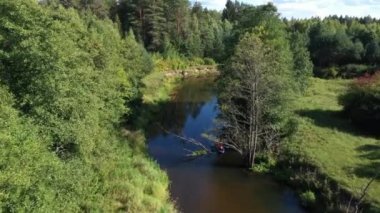 River boat trip in the company of friends. Summer day, aerial view