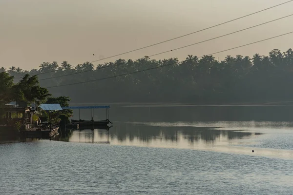Solsken Över Bentota Floden Galle Distriktet Sri Lanka Helt Stilla — Stockfoto
