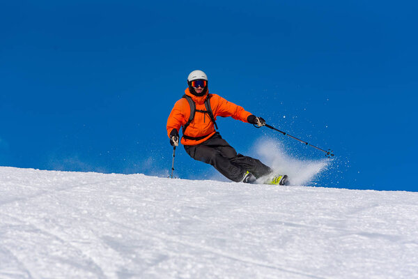 Grandvalira, Andorra : 2019 December 28 : Skier in mountains, pr