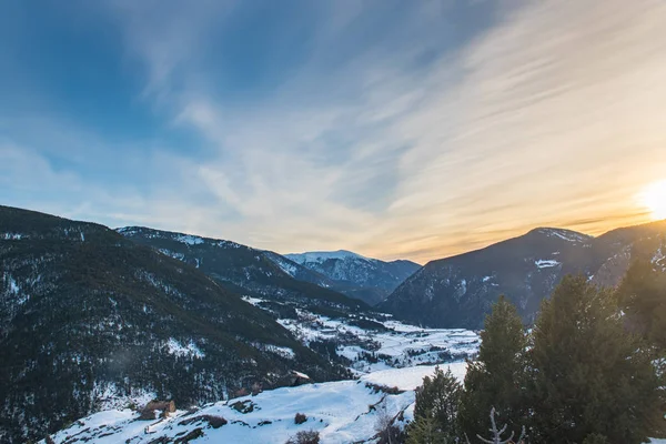 Uitzicht Een Zonsondergang Bergen Van Andorra Bordes Armiana — Stockfoto