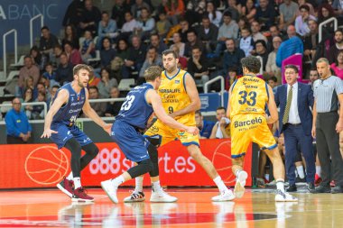 Andorra La vella, Andorra: 2020 Şubat: Liga Acb Endesa maçında oynayan oyuncular Mora Banc Andorra Bc ve Herbalife Gran Canaria arasında maç, final skoru 60 - 70, Andorra 'da 29 Şubat 2020,.