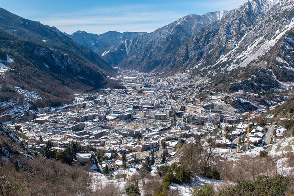 Cityscape in Winter of Andorra La Vella, Andorra.