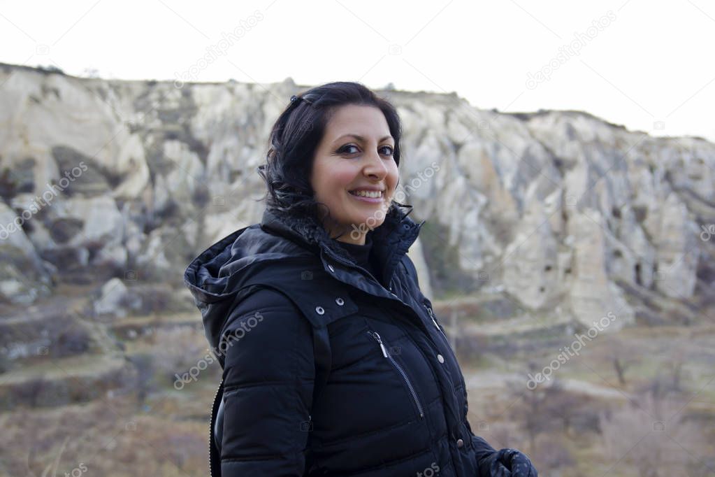 Portrait of beautifulwoman in Caapadocia, Goreme Turkey