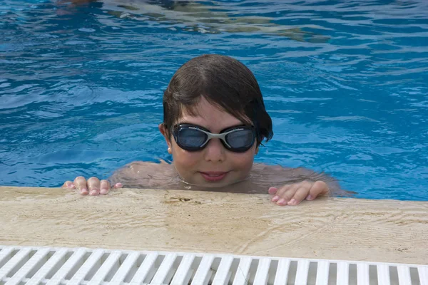 Happy Cute Boy Swimming Pool — 스톡 사진
