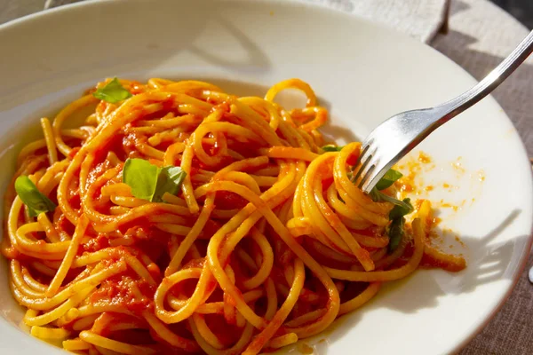 Pasta Tomato Sauce Basil — Stock Photo, Image