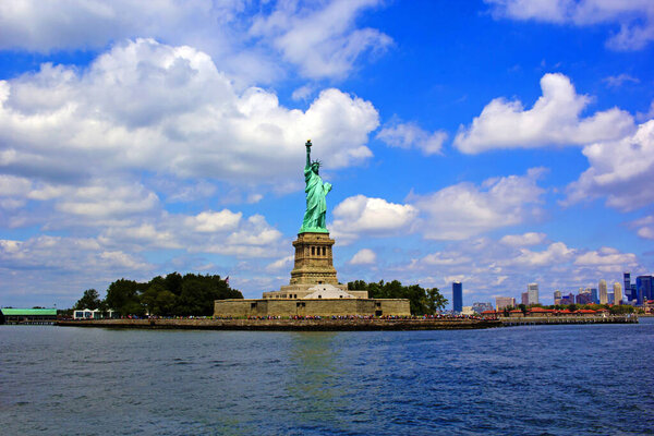 Statue of liberty with beautiful clouds in new york city, America