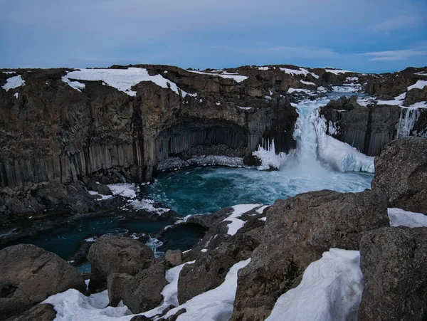 Cascada Aldeyjarfoss Islandia Madrugada Hora Azul — Foto de Stock