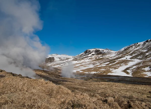来自冰岛雷克雅达尔附近地热资源的上升蒸汽 — 图库照片