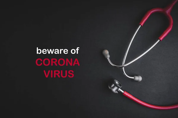 Stethoscope Avec Des Mots Attention Aux Virus Corona Sur Fond — Photo