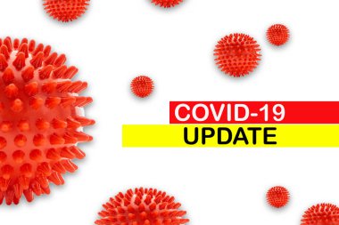 Beyaz arkaplandaki CORONAVIRUS Güncelleme metni. Covid-19 veya Coronavirus 