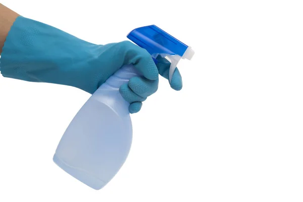 Mulher mão com equipamento de limpeza no fundo branco — Fotografia de Stock