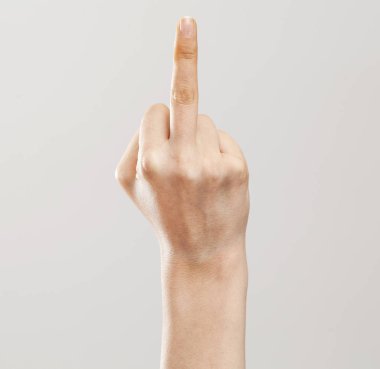 Woman hand showing middle finger