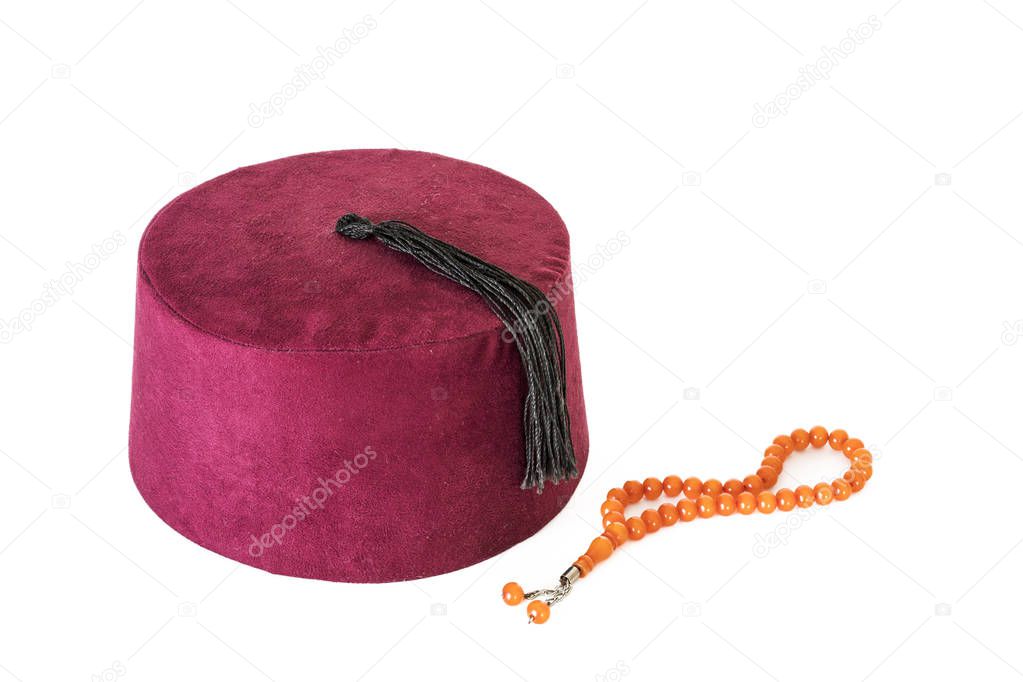 Red fez isolated on white background