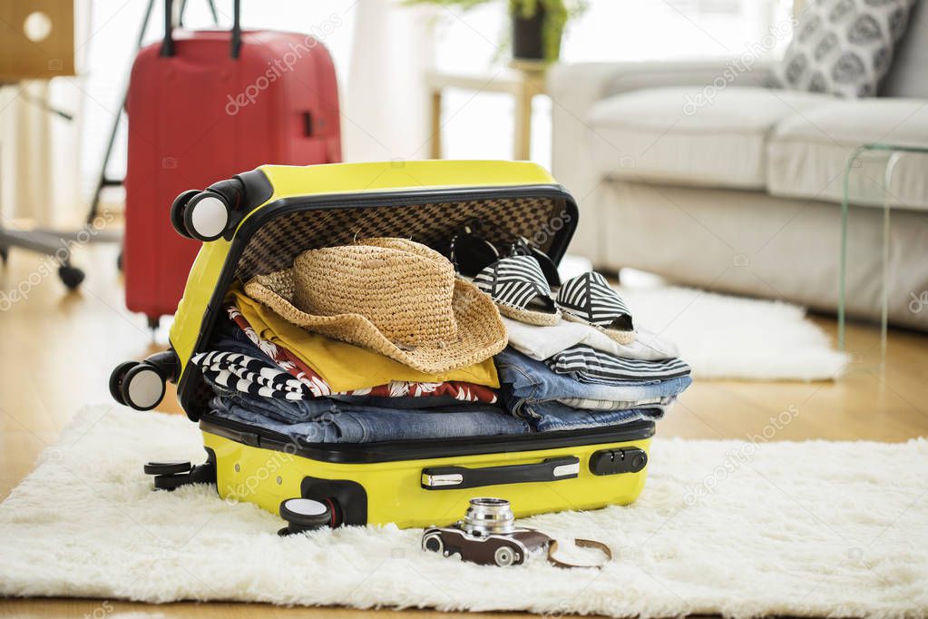 Preparation travel suitcase at home