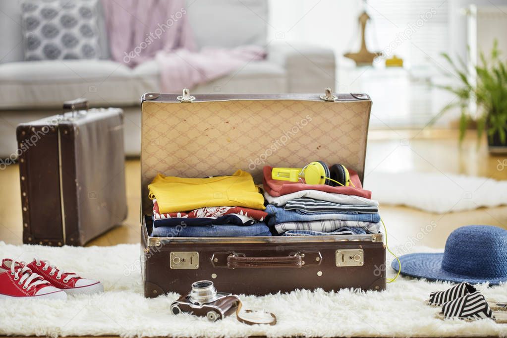 Preparation travel suitcase at home