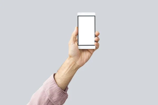 Hand raising smart phone — Stock Photo, Image