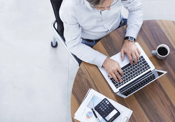 Dizüstü bilgisayarda çalışan iş adamı