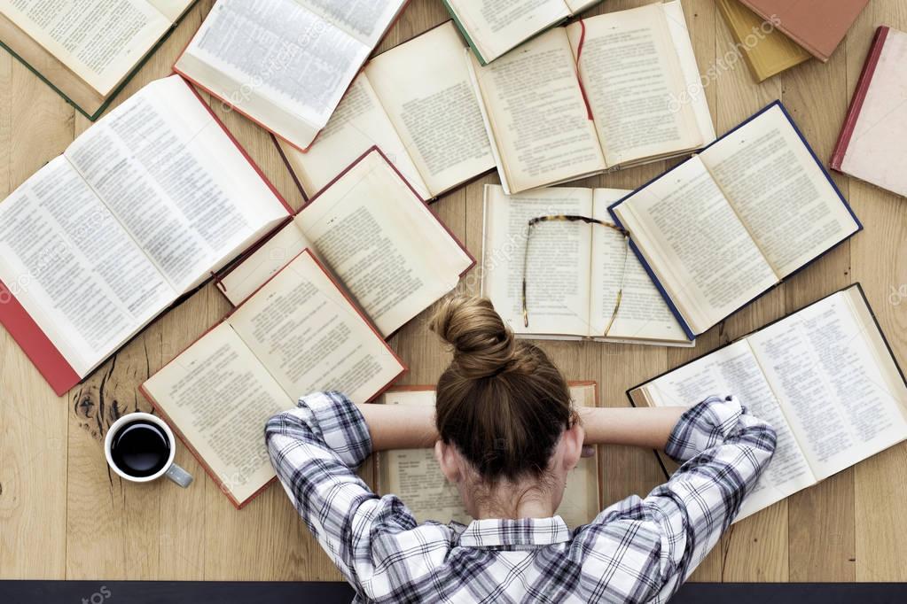 Student falls asleep while studying