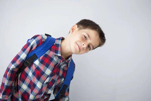 Little student boy on isolated background