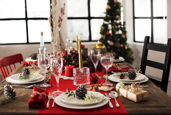 Mesa Servida Para Jantar Natal — Fotografia de Stock