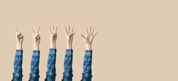 Поднятые Руки Пальцы Показывающие Численность — стоковое фото