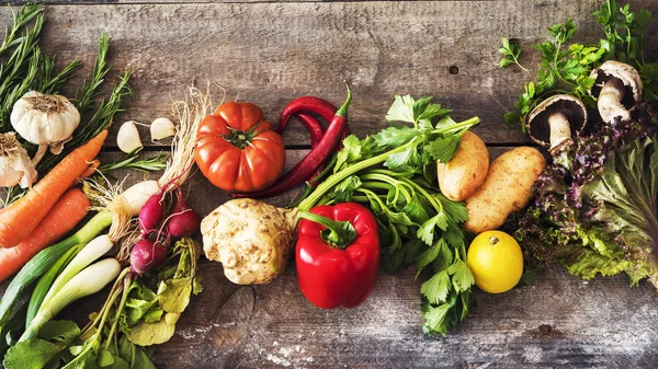 Verdure Biologiche Nutrizione Sana Concetto Sfondo Legno — Foto Stock
