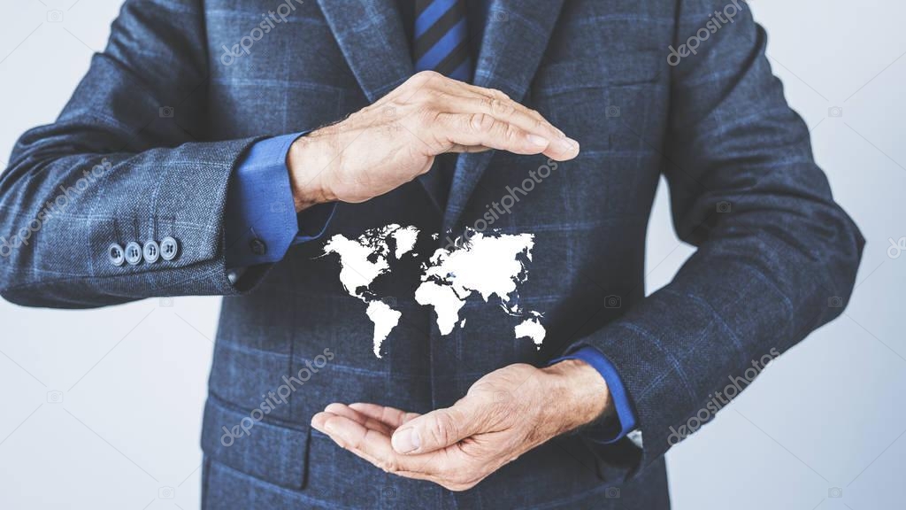 Business man holding illustration world