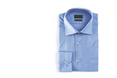 Beyaz zemin üzerine mavi gömlek uzun kol