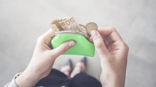 Woman Gets Money Wallet — Stock Photo, Image