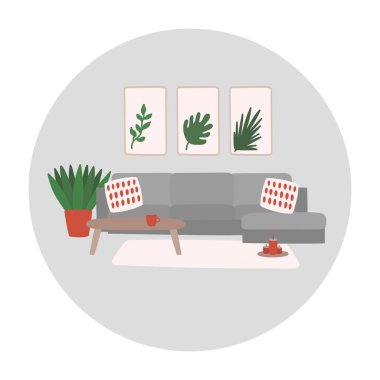 Oturma odası için içi çizilmiş vektör el çizimi, basitçe vektör illüstrasyonu 