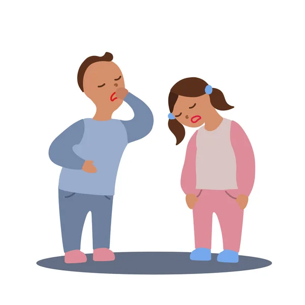 Vektorflache Illustration Mit Ein Paar Jungen Und Mädchen Mit Grippe — Stockvektor