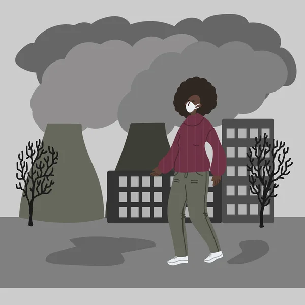 Mujer Con Máscara Contra Smog Concepto Contaminación Atmosférica — Archivo Imágenes Vectoriales