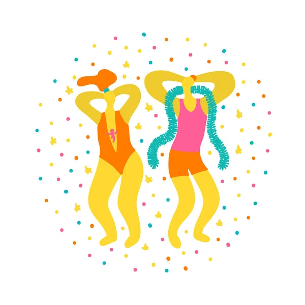 Illustration Vectorielle Dessinée Main Avec Homme Femme Maillots Bain Dansant — Image vectorielle