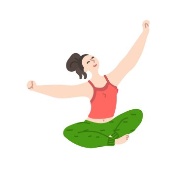  Ev elbiseli kadın karakter iyi bir ruh hali içinde uyanıyor, basit bir vektör çizimi. 