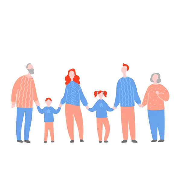 Ilustração Moderna Vetorial Plana Com Família Feliz Avós Pais Com — Vetor de Stock