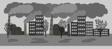 Hava emisyonlu kirli şehirle illüstrasyon çizimi