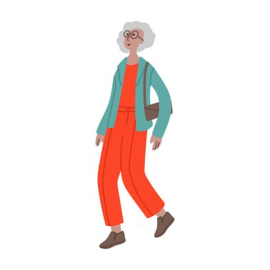 Beyaz arka planda yürüyen bir kadınla vektör el çizimi