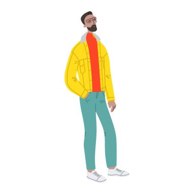 Beyaz arka planda yürüyen bir adamla vektör el çizimi