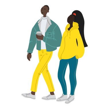 Beyaz arka planda yürüyen kadın ve erkeğin çizdiği el çizimi 