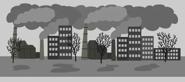 Ilustración Dibujada Mano Vectorial Con Ciudad Contaminada Con Emisiones Atmosféricas — Archivo Imágenes Vectoriales