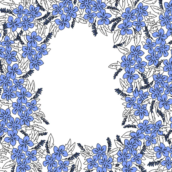 Vektorrahmen Mit Blauen Blumen Auf Weißem Hintergrund — Stockvektor