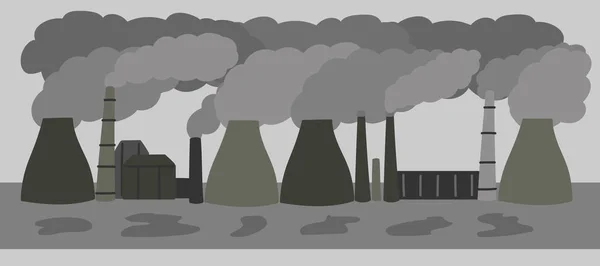 Kézzel Rajzolt Vektor Illusztráció Szennyezett Várossal Levegőkibocsátással — Stock Vector